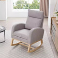 MAYEERTY Teddy Fabric Leisure Rocking Chair, Adjustable Footstool Thickened Headrest Storage Pocket Solid Wood Base, Nursery Living Room, White