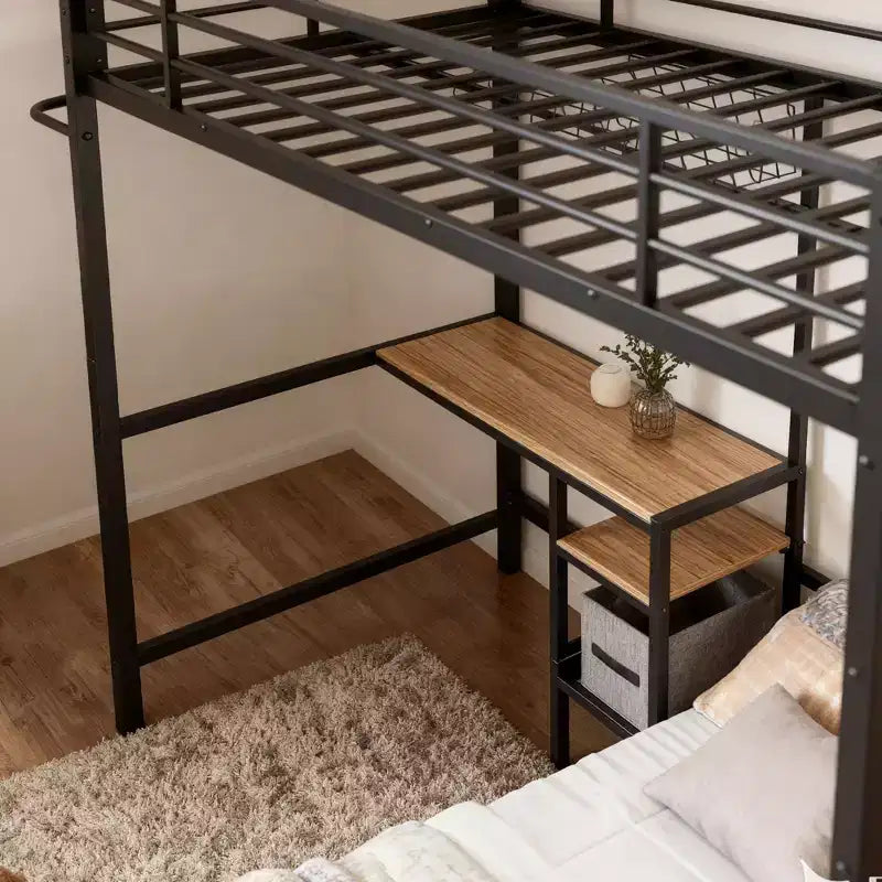 Lit superposé d'angle en métal, format simple, avec rangement et bureau intégré, cadre de lit contemporain pour chambre à coucher, appartements