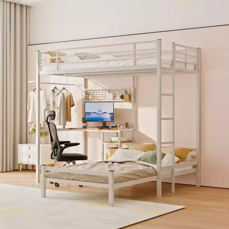 Lit superposé d'angle en métal, format simple, avec rangement et bureau intégré, cadre de lit contemporain pour chambre à coucher, appartements