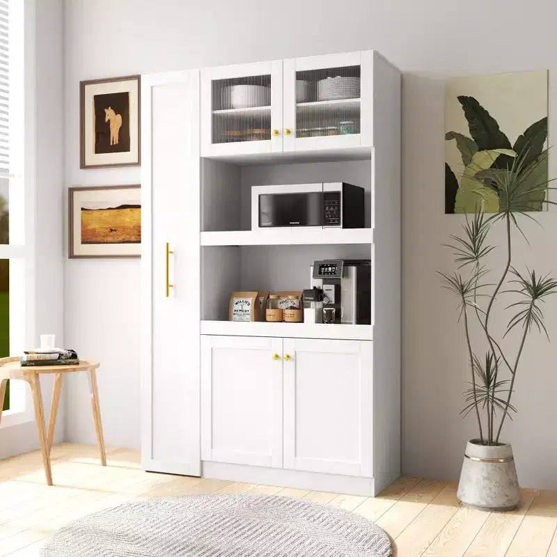 Armoire de cuisine avec étagères coulissantes, buffet de style ferme, organisateurs de garde-manger à 4 portes