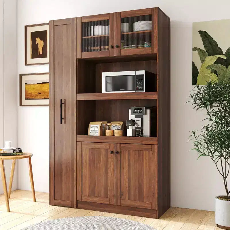 Armoire de cuisine avec étagères coulissantes, buffet de style ferme, organisateurs de garde-manger à 4 portes