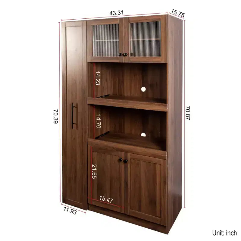 Armoire de cuisine avec étagères coulissantes, buffet de style ferme, organisateurs de garde-manger à 4 portes