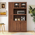 CLIHOME Kitchen Pantry Cabinet With Pull-out Storage Shelves, Farmhouse Storage Cabinet, 4 Doors Pantry Organizers
