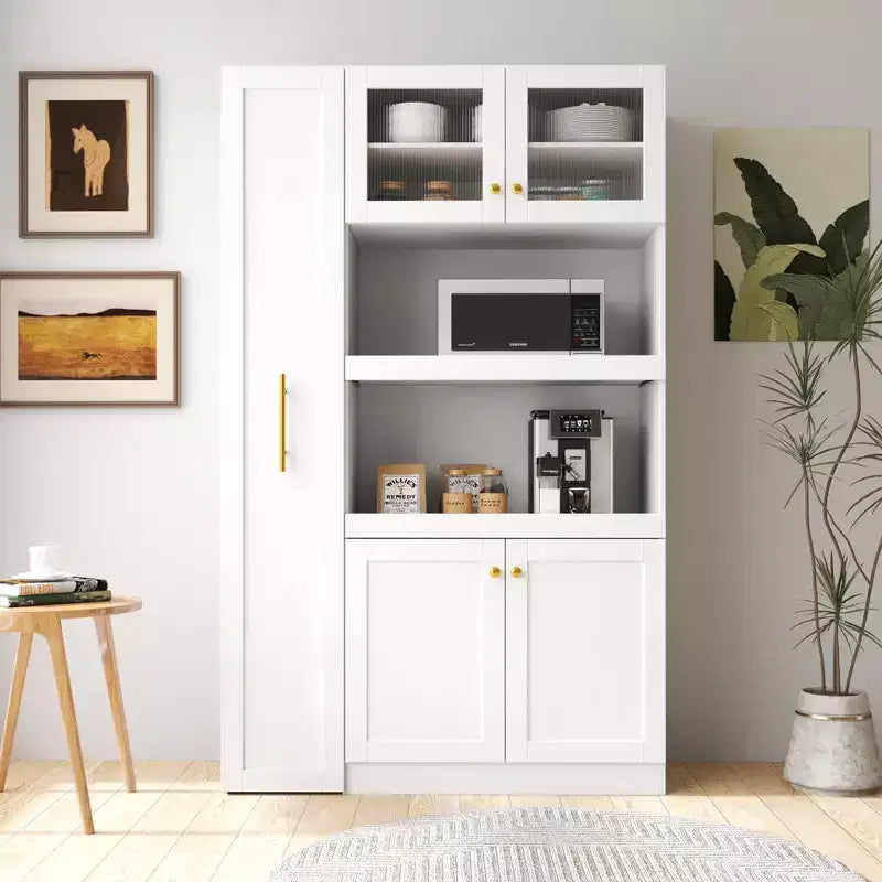 Armoire de cuisine avec étagères coulissantes, buffet de style ferme, organisateurs de garde-manger à 4 portes