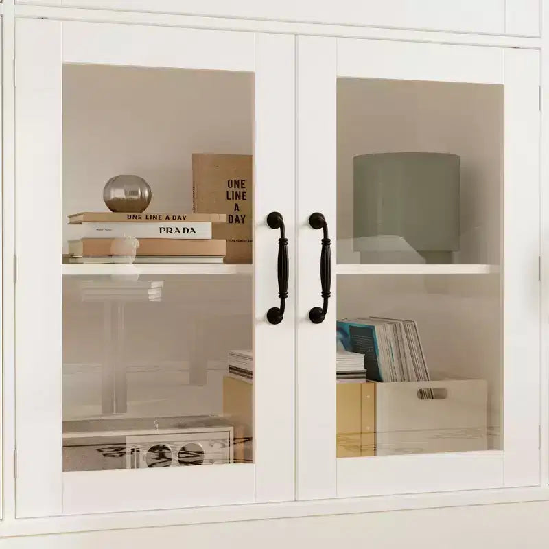 Meuble TV élégant en verre blanc avec étagères intérieures de porte, console multimédia pour salon, meuble TV 3 tiroirs, meuble de rangement de divertissement