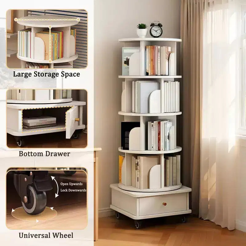Étagère rotative à 5/6 niveaux, bibliothèque ronde moderne pivotante avec plusieurs étagères, tour de bibliothèque rotative pour chambre, salon, bureau