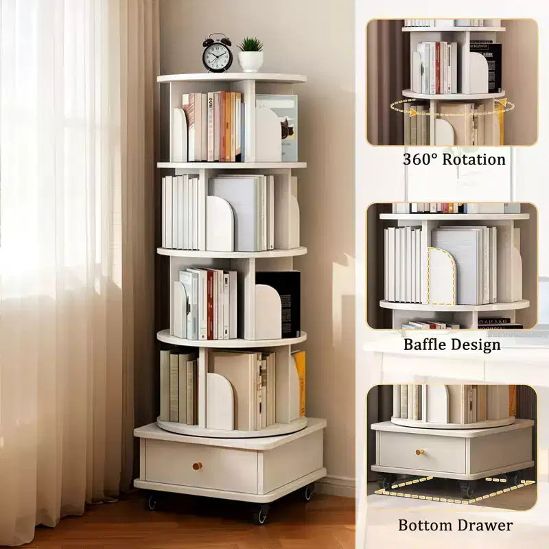 Étagère rotative à 5/6 niveaux, bibliothèque ronde moderne pivotante avec plusieurs étagères, tour de bibliothèque rotative pour chambre, salon, bureau