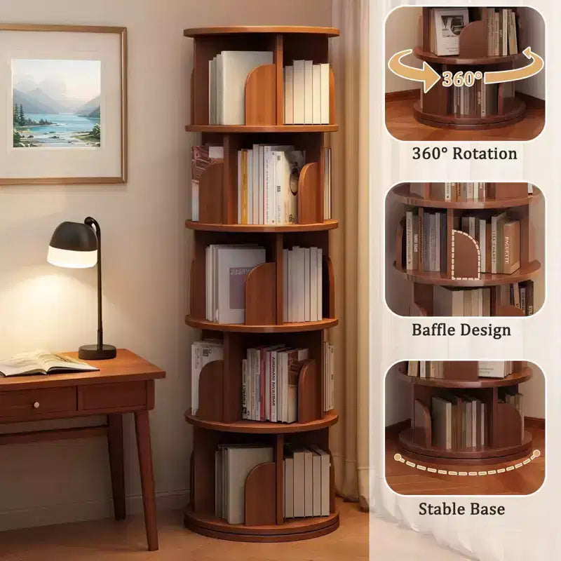 Étagère rotative à 5/6 niveaux, bibliothèque ronde moderne pivotante avec plusieurs étagères, tour de bibliothèque rotative pour chambre, salon, bureau