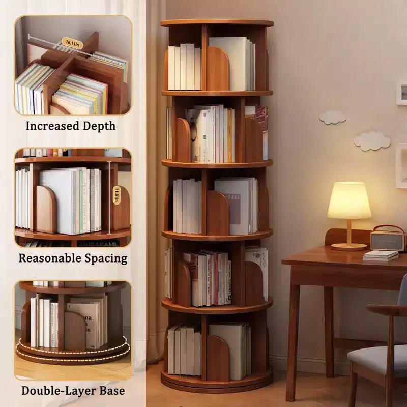 Étagère rotative à 5/6 niveaux, bibliothèque ronde moderne pivotante avec plusieurs étagères, tour de bibliothèque rotative pour chambre, salon, bureau