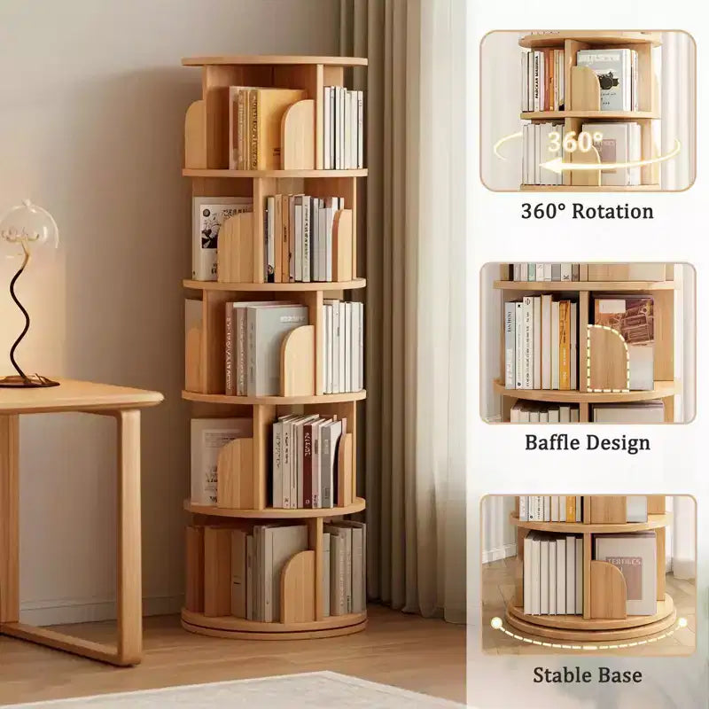 Étagère rotative à 5/6 niveaux, bibliothèque ronde moderne pivotante avec plusieurs étagères, tour de bibliothèque rotative pour chambre, salon, bureau
