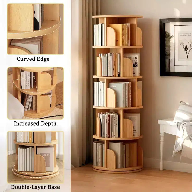 Étagère rotative à 5/6 niveaux, bibliothèque ronde moderne pivotante avec plusieurs étagères, tour de bibliothèque rotative pour chambre, salon, bureau