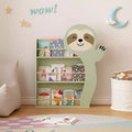 TUYOHW Kids Sloth Bookshelf,3-Tier Front-Facing Book Rack with Anti-Tip Kit,Wood Nursery Bookshelf for Playroom,Bedroom & Reading Corner,Green