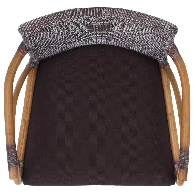 Tabouret de bar moderne | Structure en acajou, coussins en lin, accoudoirs et repose-pieds
