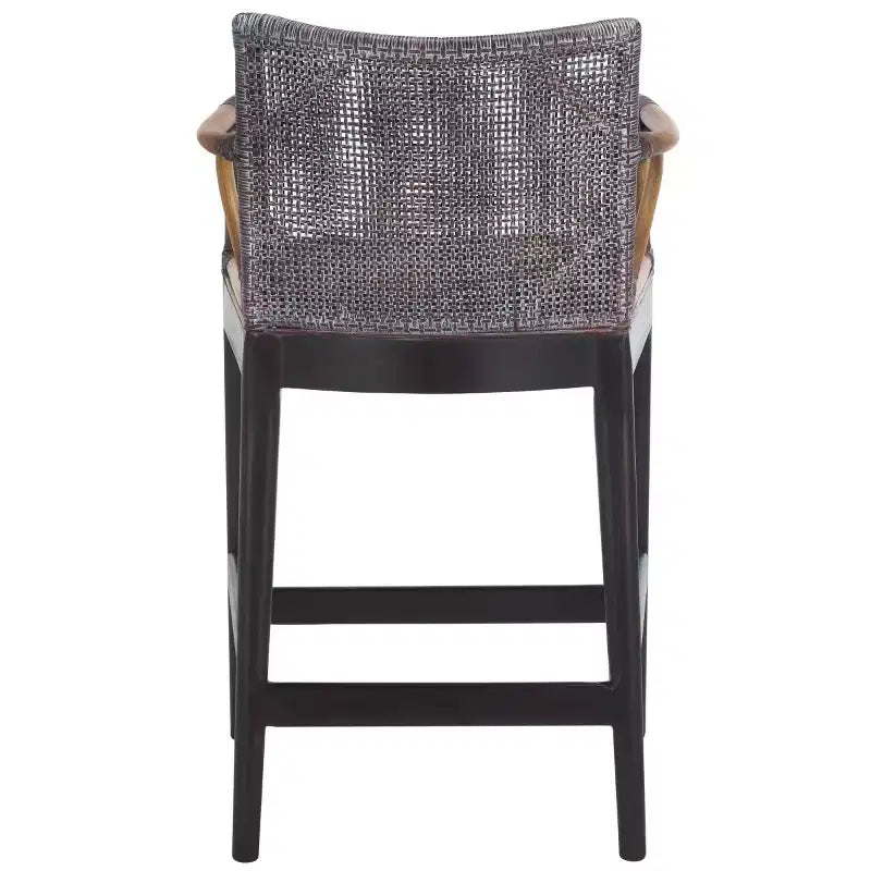 Tabouret de bar moderne | Structure en acajou, coussins en lin, accoudoirs et repose-pieds