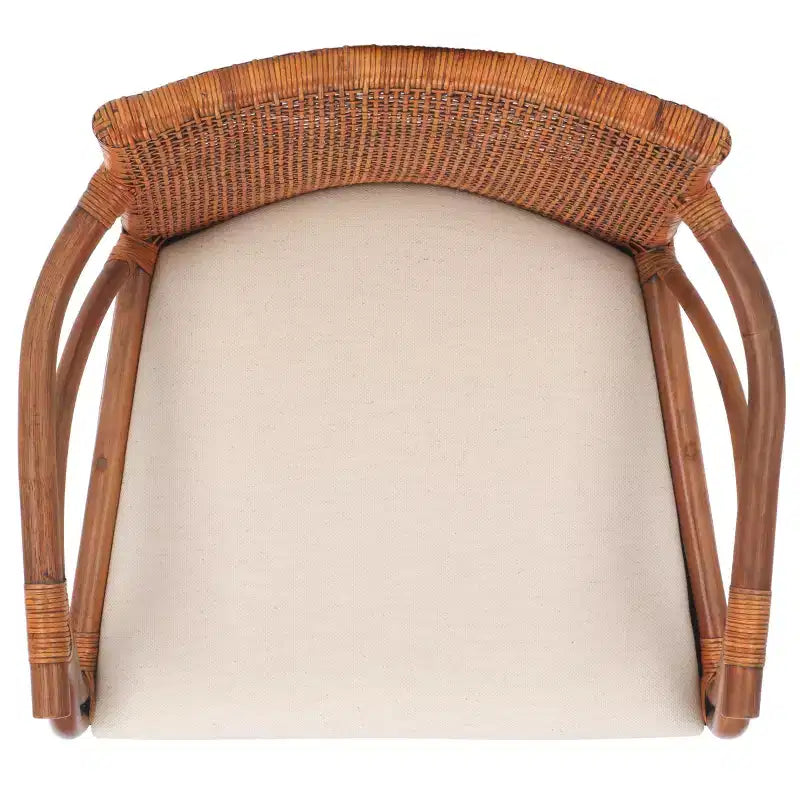 Tabouret de bar moderne | Structure en acajou, coussins en lin, accoudoirs et repose-pieds