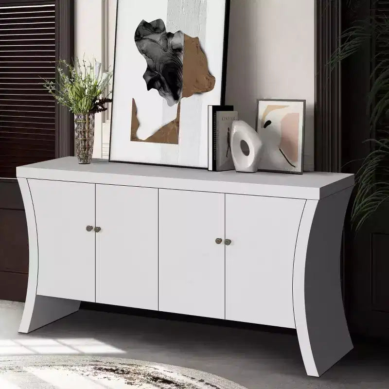 Buffet bahut moderne à 4 portes avec poignées en bronze et pieds arqués, crédence de salle à manger pour salon ou entrée