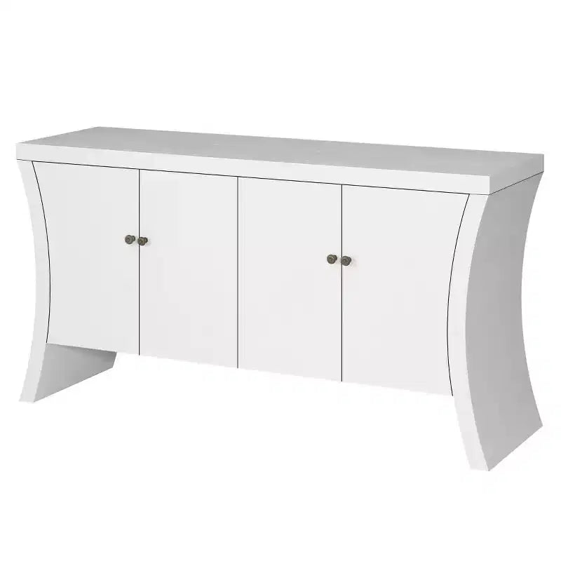 Buffet bahut moderne à 4 portes avec poignées en bronze et pieds arqués, crédence de salle à manger pour salon ou entrée