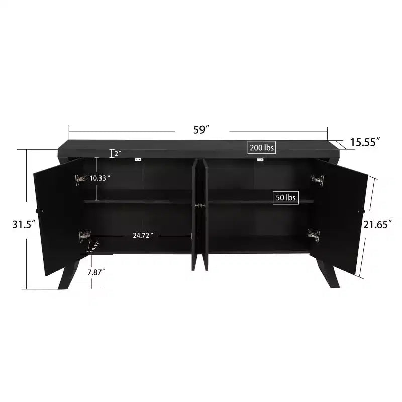 Buffet bahut moderne à 4 portes avec poignées en bronze et pieds arqués, crédence de salle à manger pour salon ou entrée