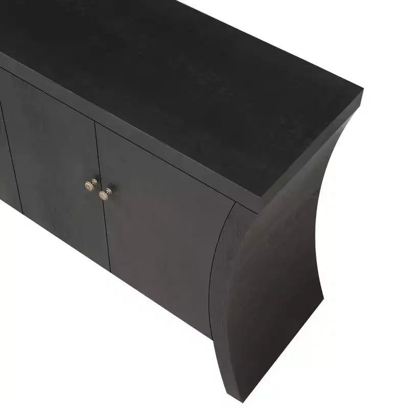 Buffet bahut moderne à 4 portes avec poignées en bronze et pieds arqués, crédence de salle à manger pour salon ou entrée
