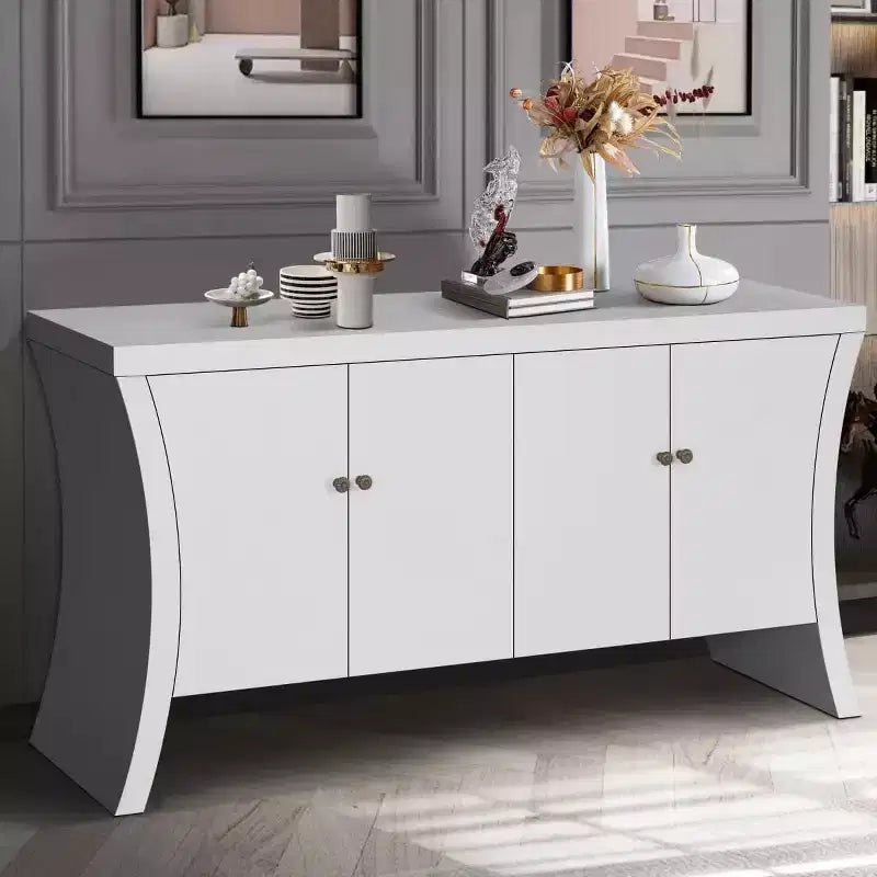 Buffet bahut moderne à 4 portes avec poignées en bronze et pieds arqués, crédence de salle à manger pour salon ou entrée