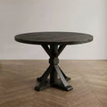 Table à manger ronde noire, pied central rustique de style ferme, 4 places
