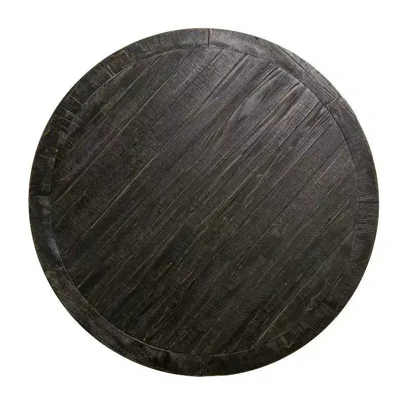 Table à manger ronde noire, pied central rustique de style ferme, 4 places