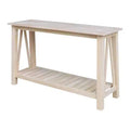 Surrey Console Sofa Table Unfinished - International Concepts: Hardwood Frame, Wood Legs, Rectangle Shape, 50" Width