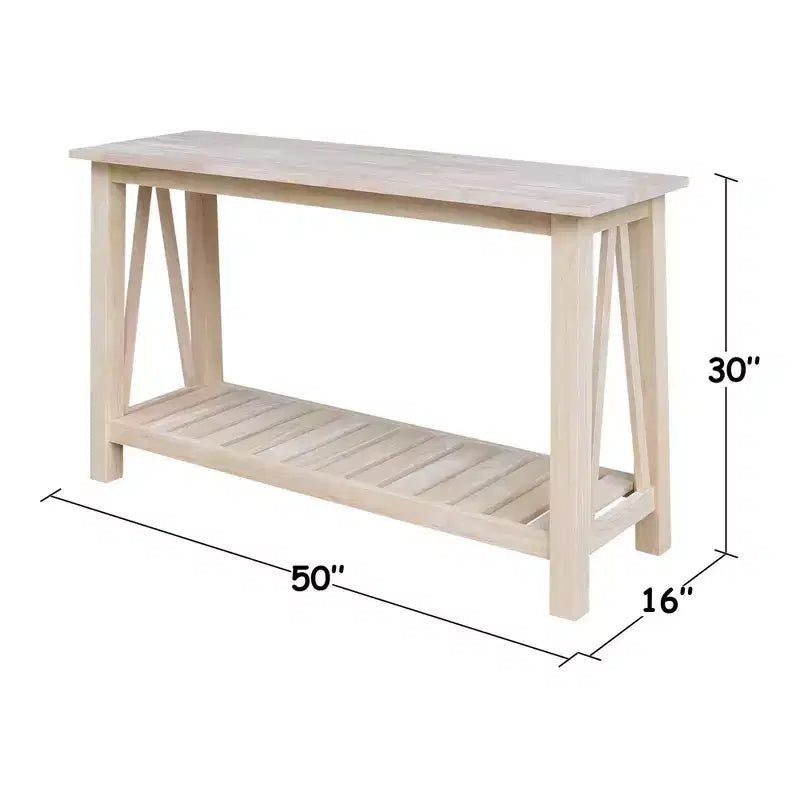 Console Table de Canapé, Cadre en Bois Dur non fini, Pieds en Bois, Forme Rectangulaire