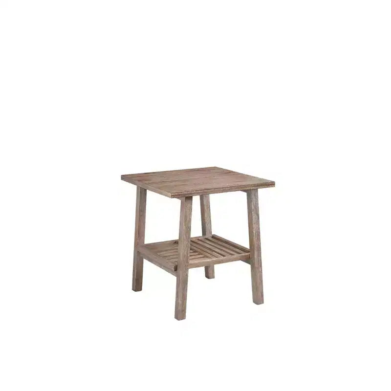 Table d'appoint style ferme grise, 61 cm de haut, bois d'acacia, étagère à lattes