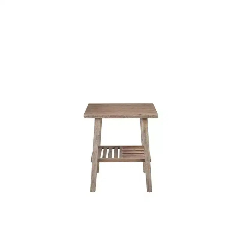 Table d'appoint style ferme grise, 61 cm de haut, bois d'acacia, étagère à lattes