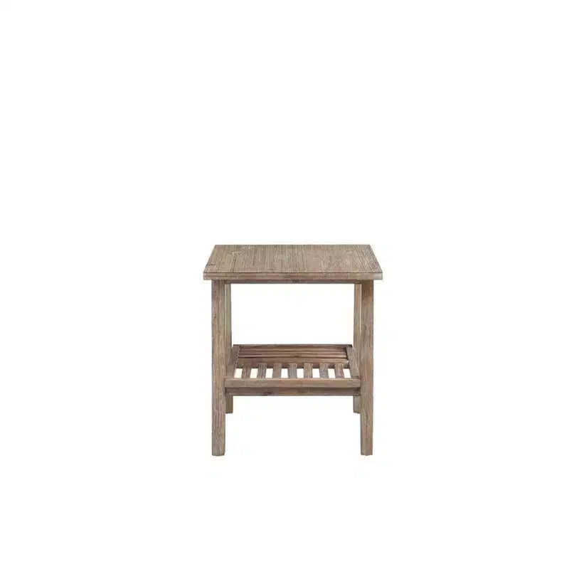 Table d'appoint style ferme grise, 61 cm de haut, bois d'acacia, étagère à lattes