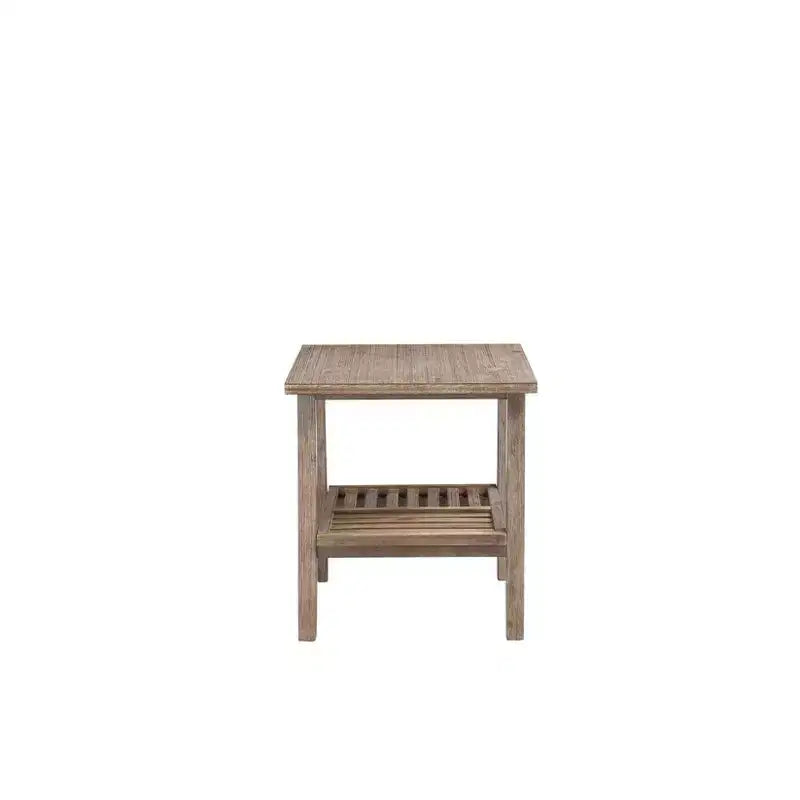 Table d'appoint style ferme grise, 61 cm de haut, bois d'acacia, étagère à lattes