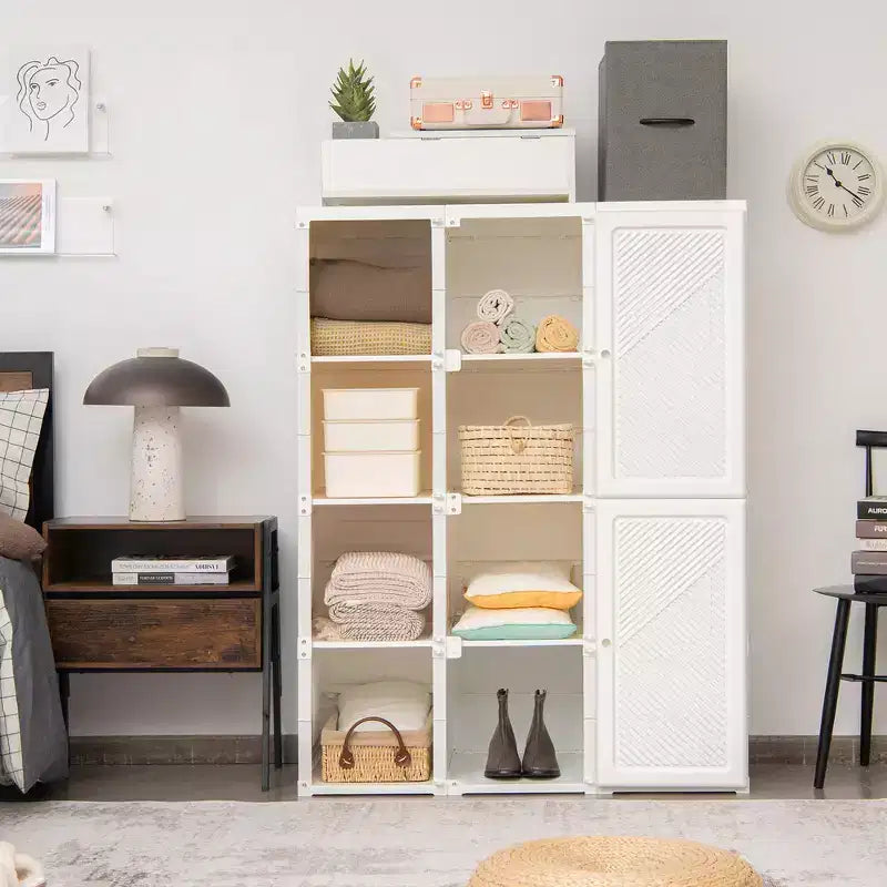 Armoire Portable, Placard Pliable Moderne avec 12 Compartiments de Rangement