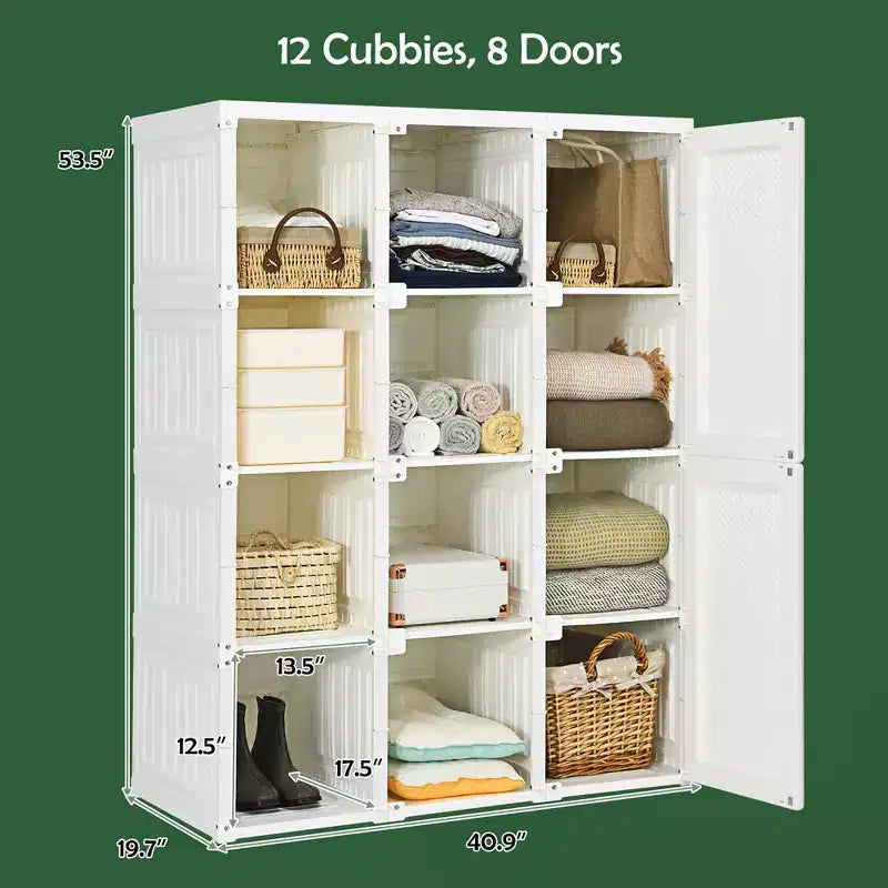 Armoire Portable, Placard Pliable Moderne avec 12 Compartiments de Rangement