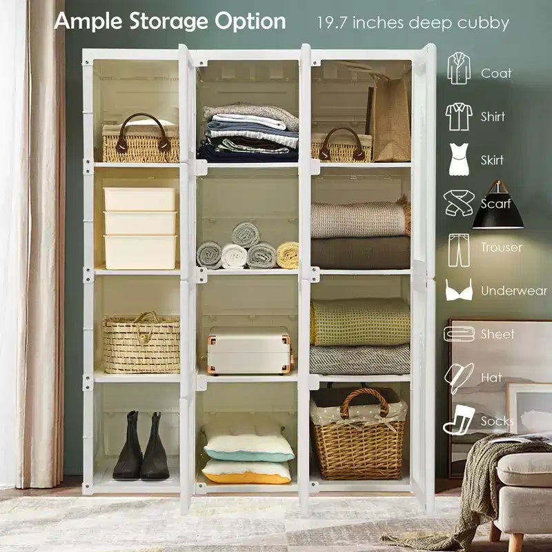 Armoire Portable, Placard Pliable Moderne avec 12 Compartiments de Rangement