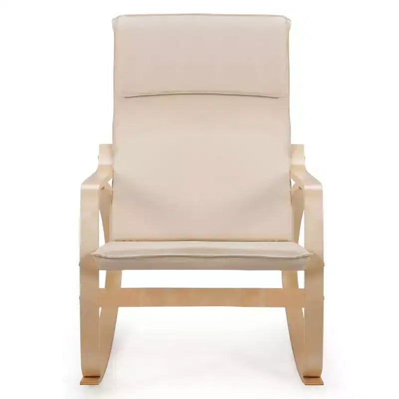 Fauteuil à bascule moderne en bois courbé, rembourré en tissu, fauteuil de relaxation gris/beige