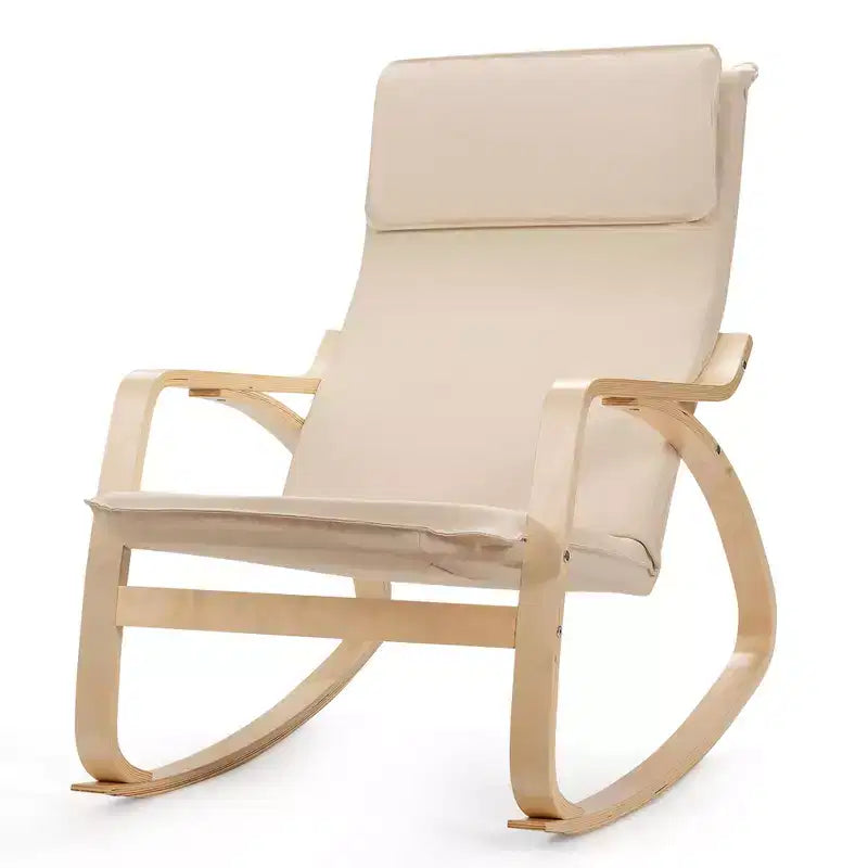 Fauteuil à bascule moderne en bois courbé, rembourré en tissu, fauteuil de relaxation gris/beige