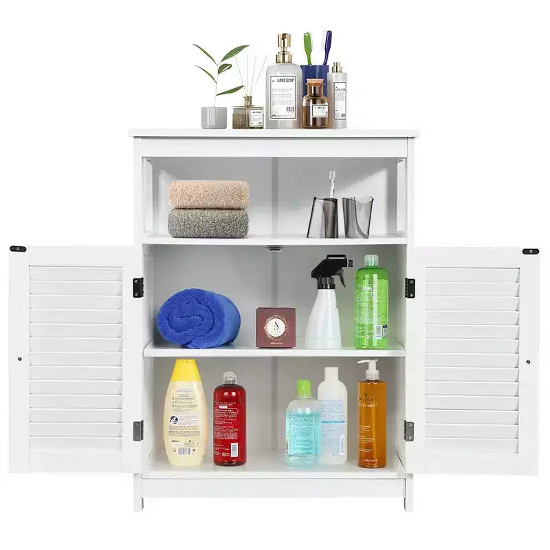 Meuble de rangement de salle de bain en bois avec double porte persienne blanc