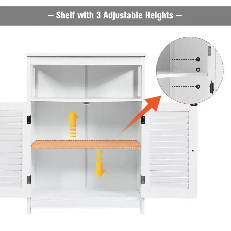 Meuble de rangement de salle de bain en bois avec double porte persienne blanc