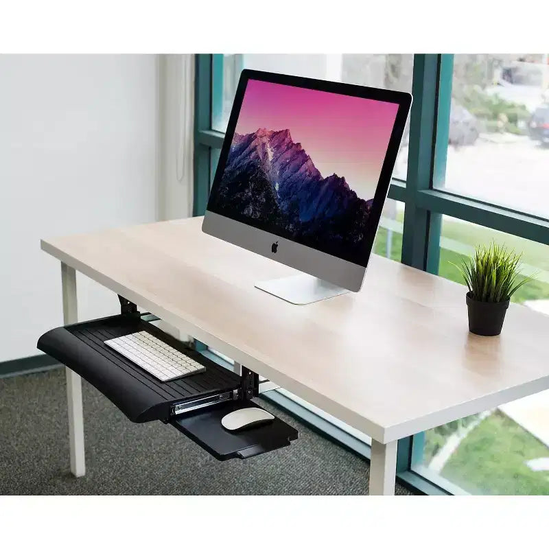 Tiroir à clavier sous le bureau avec plateforme pour souris, plateau de clavier coulissant facile de 21 pouces de large sous le comptoir