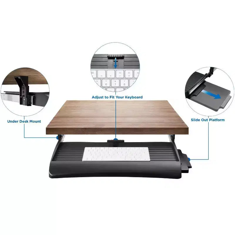 Tiroir à clavier sous le bureau avec plateforme pour souris, plateau de clavier coulissant facile de 21 pouces de large sous le comptoir